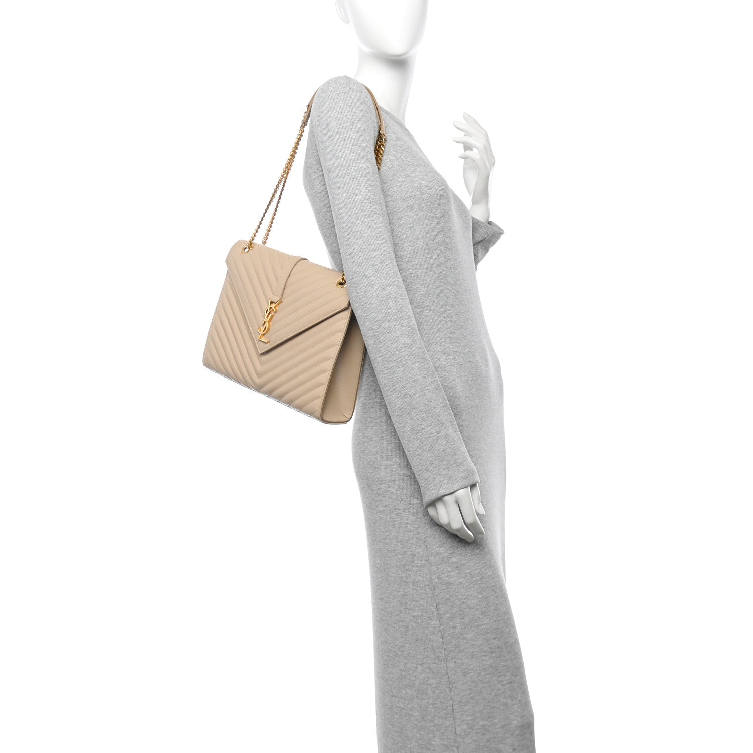 Grain De Poudre Matelasse Chevron Large Monogram Satchel Nude Powder