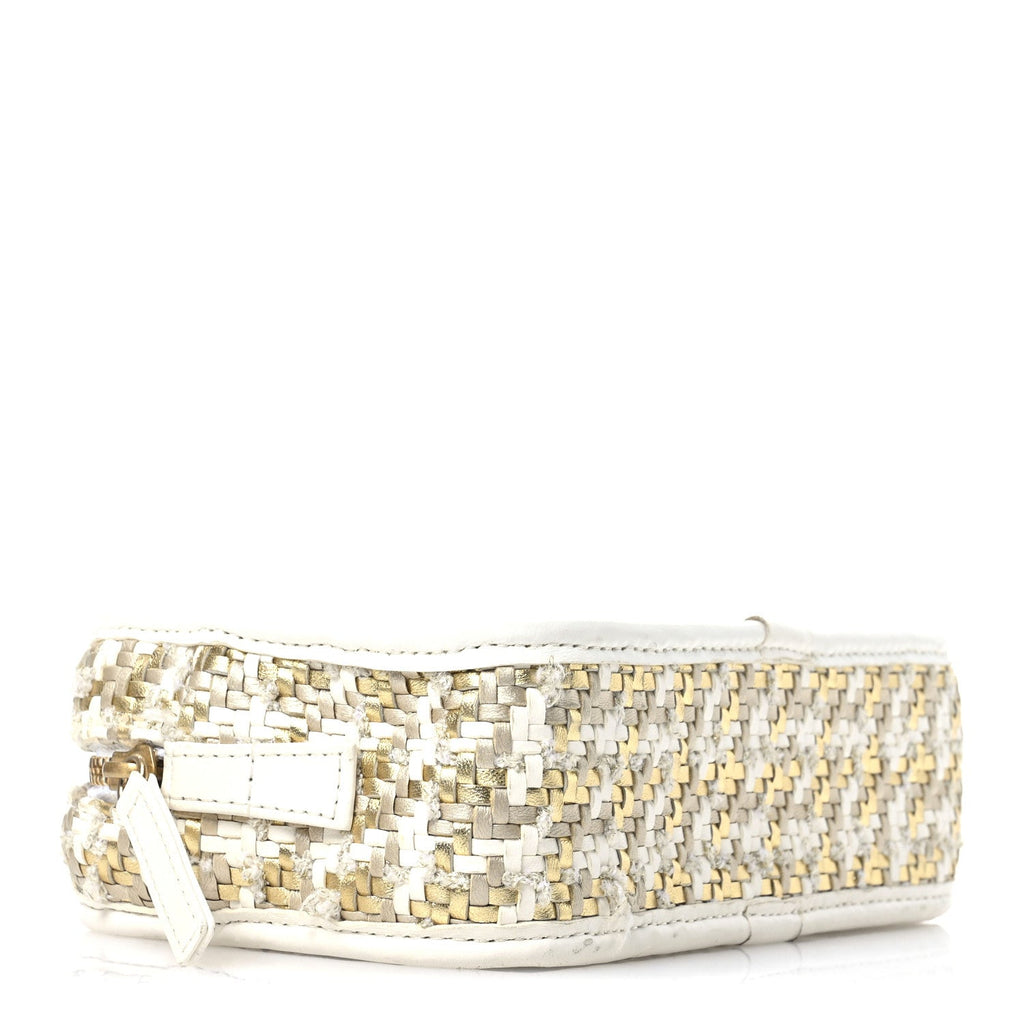 Metallic Lambskin Viscose Woven Small Camera Case White Gold