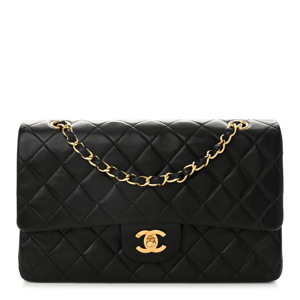 Lambskin Quilted Medium Double Flap Black