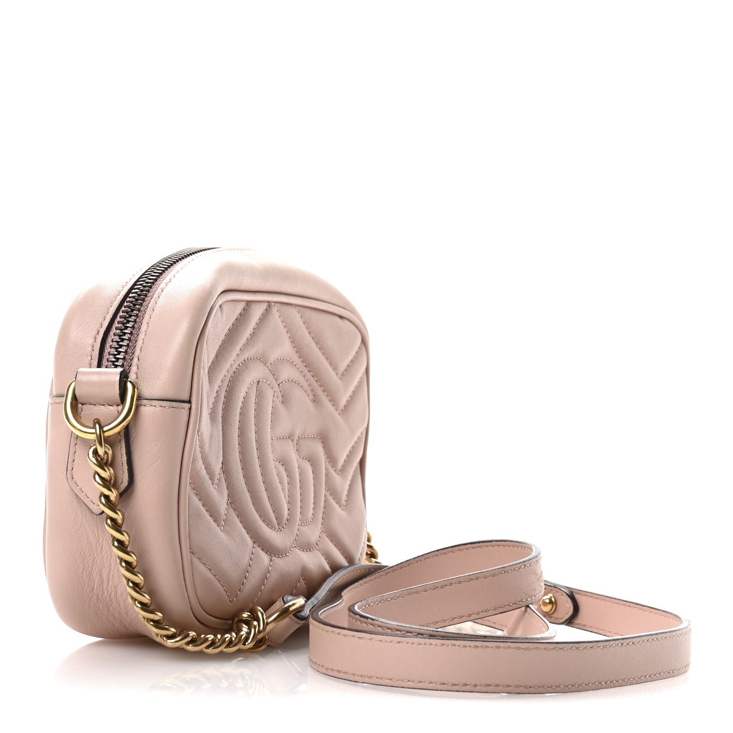 Calfskin Matelasse Mini GG Marmont Chain Shoulder Bag Perfect Pink