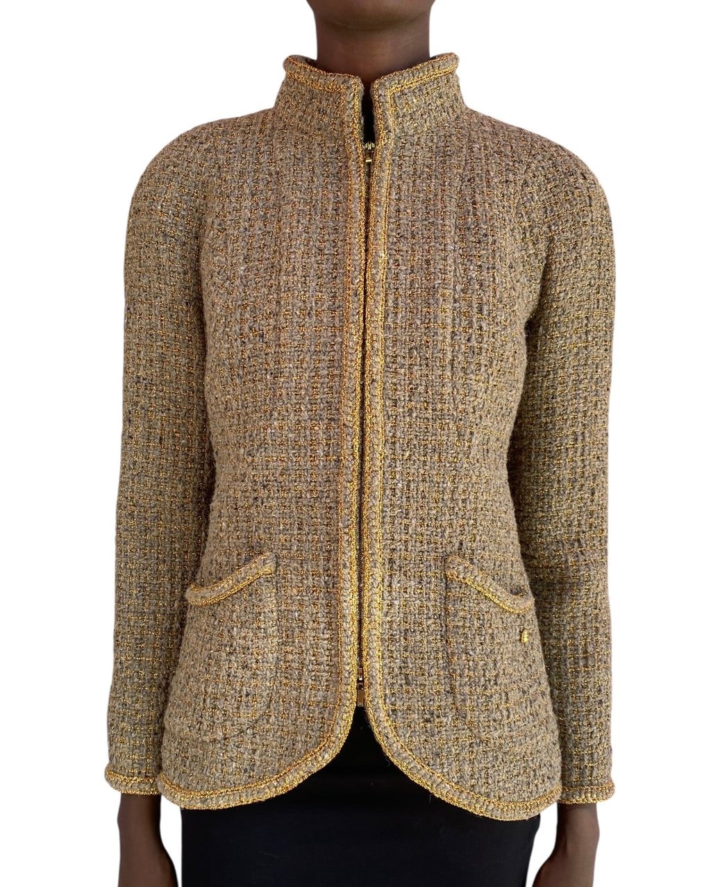 Chanel 2019 Gold Tweed Scarab Jacket - 38