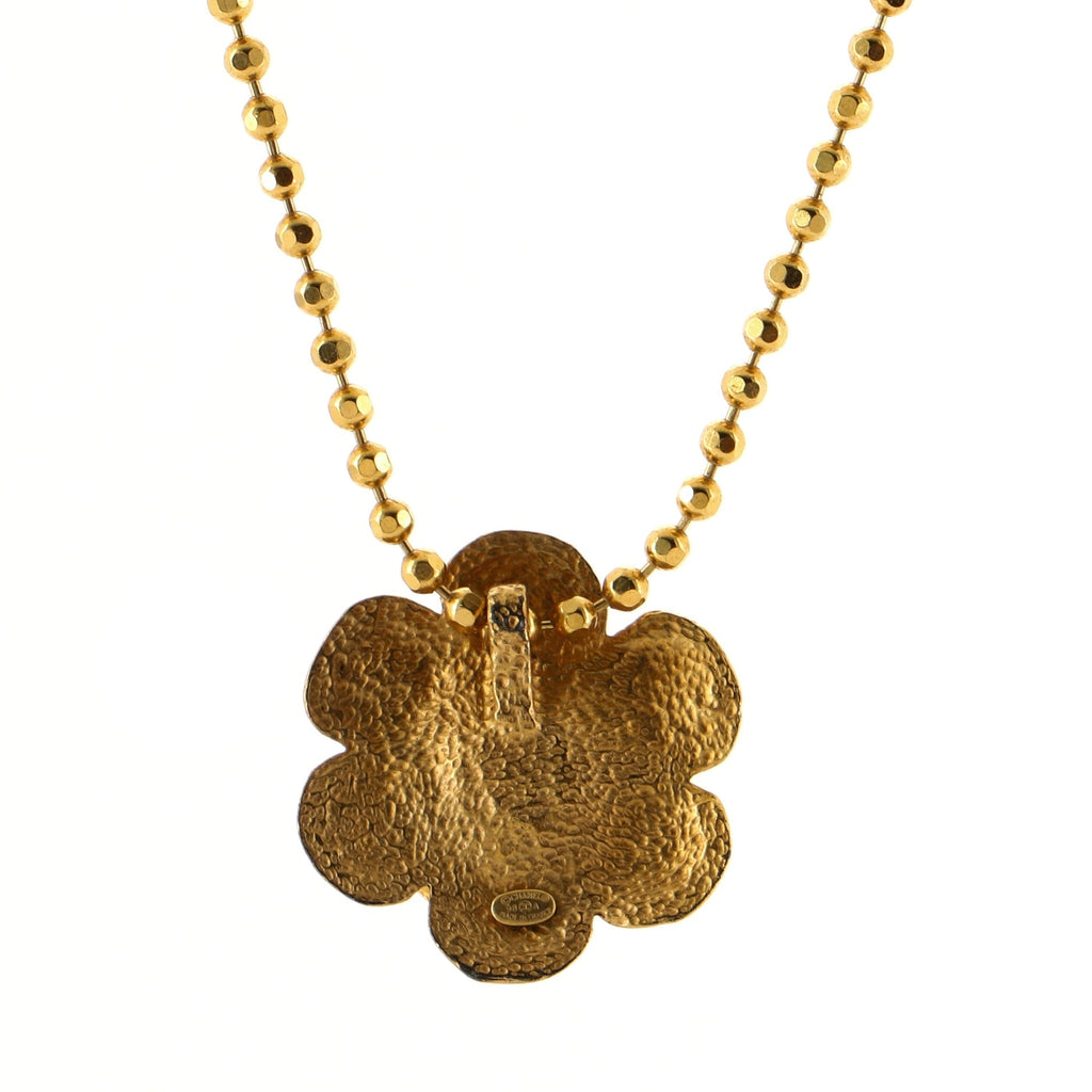 Vintage Camellia Pendant Necklace Quilted Metal