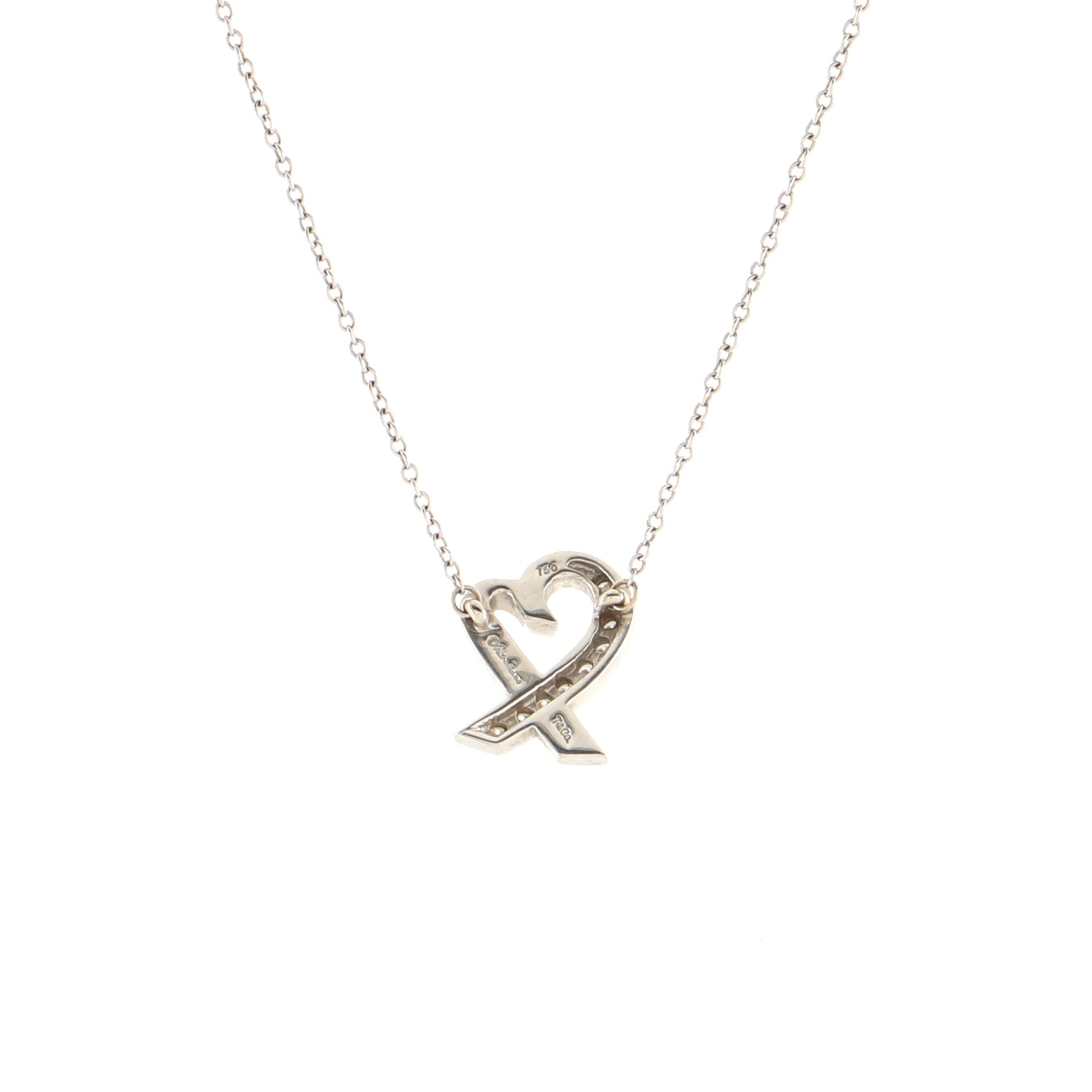 Paloma Picasso Loving Heart Pendant Necklace 18K White Gold with Diamonds