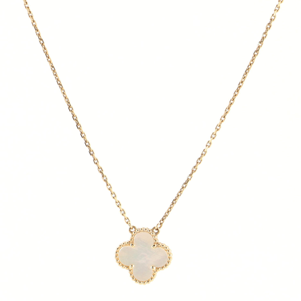 Vintage Alhambra Pendant Necklace 18K Yellow Gold and Mother of Pearl