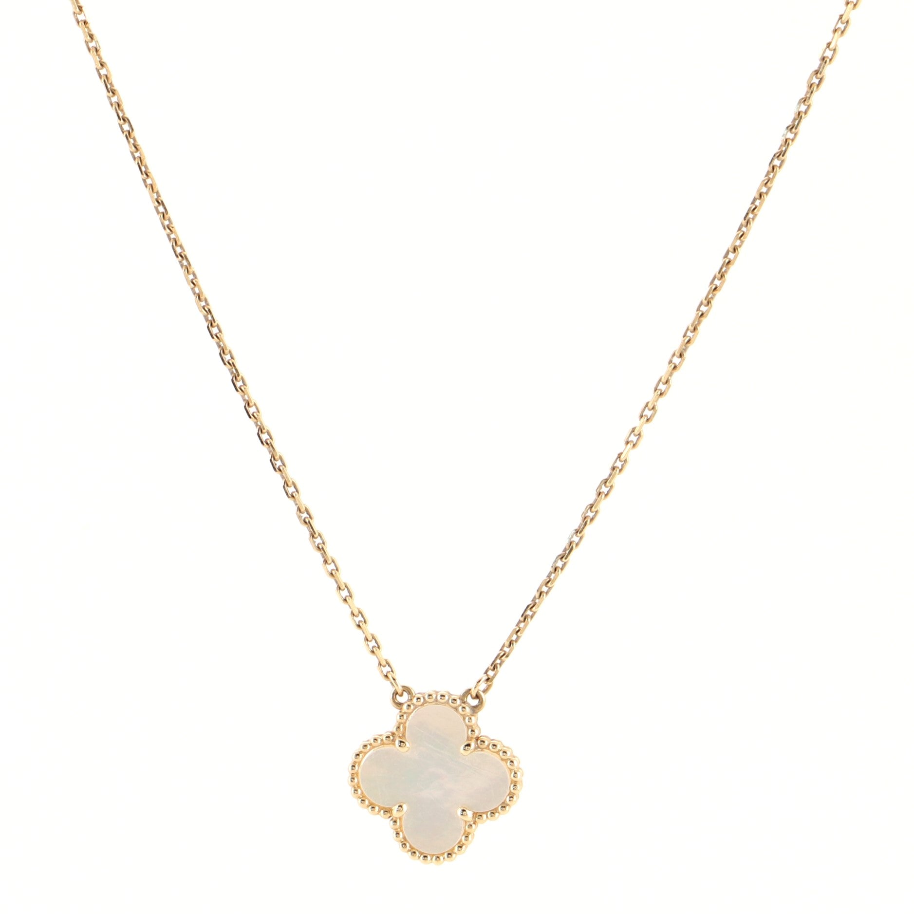 Vintage Alhambra Pendant Necklace 18K Yellow Gold and Mother of Pearl