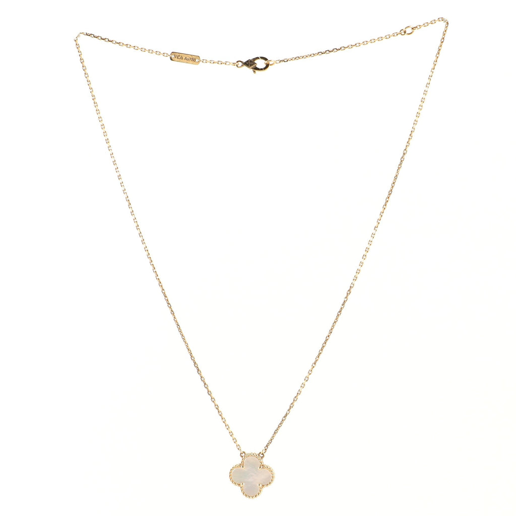 Vintage Alhambra Pendant Necklace 18K Yellow Gold and Mother of Pearl