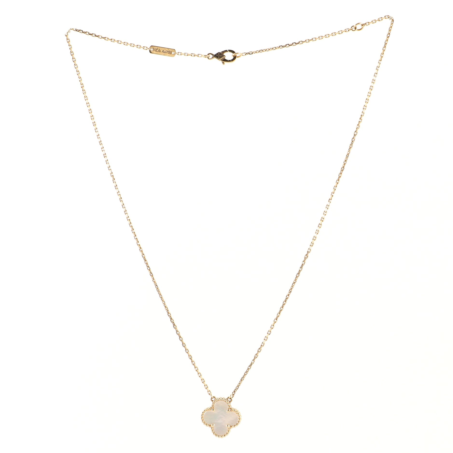 Vintage Alhambra Pendant Necklace 18K Yellow Gold and Mother of Pearl