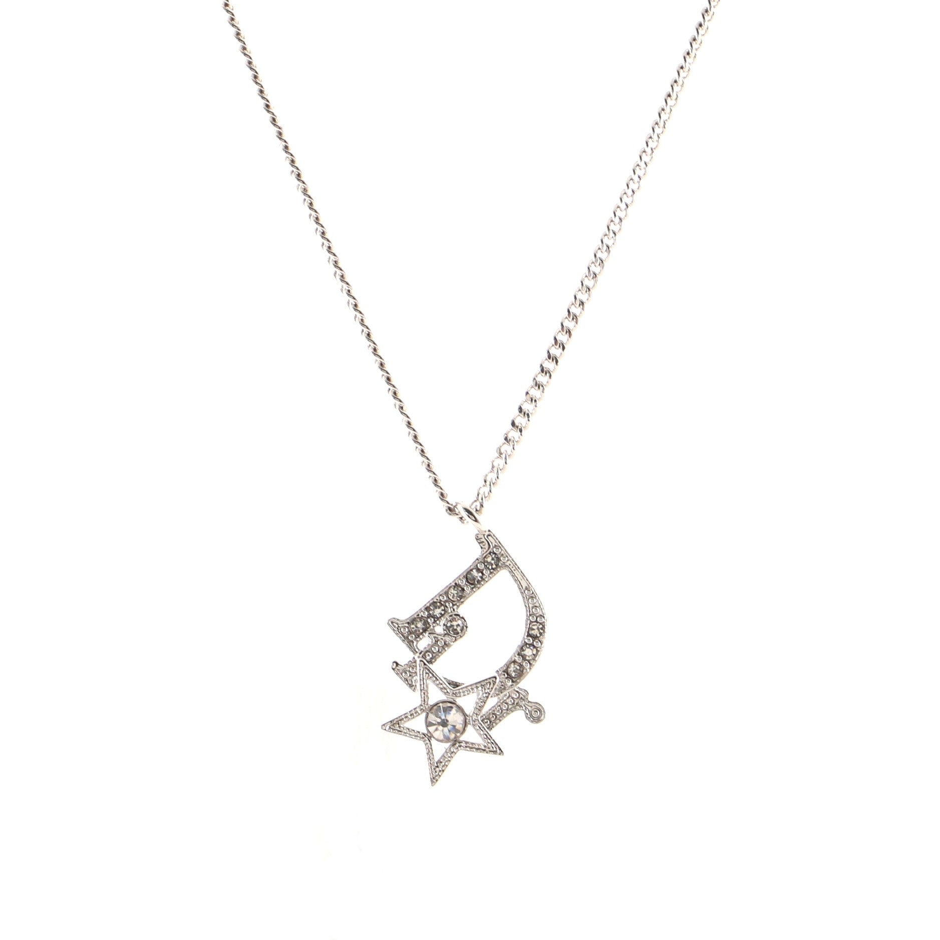 Star Logo Pendant Necklace Metal and Crystals