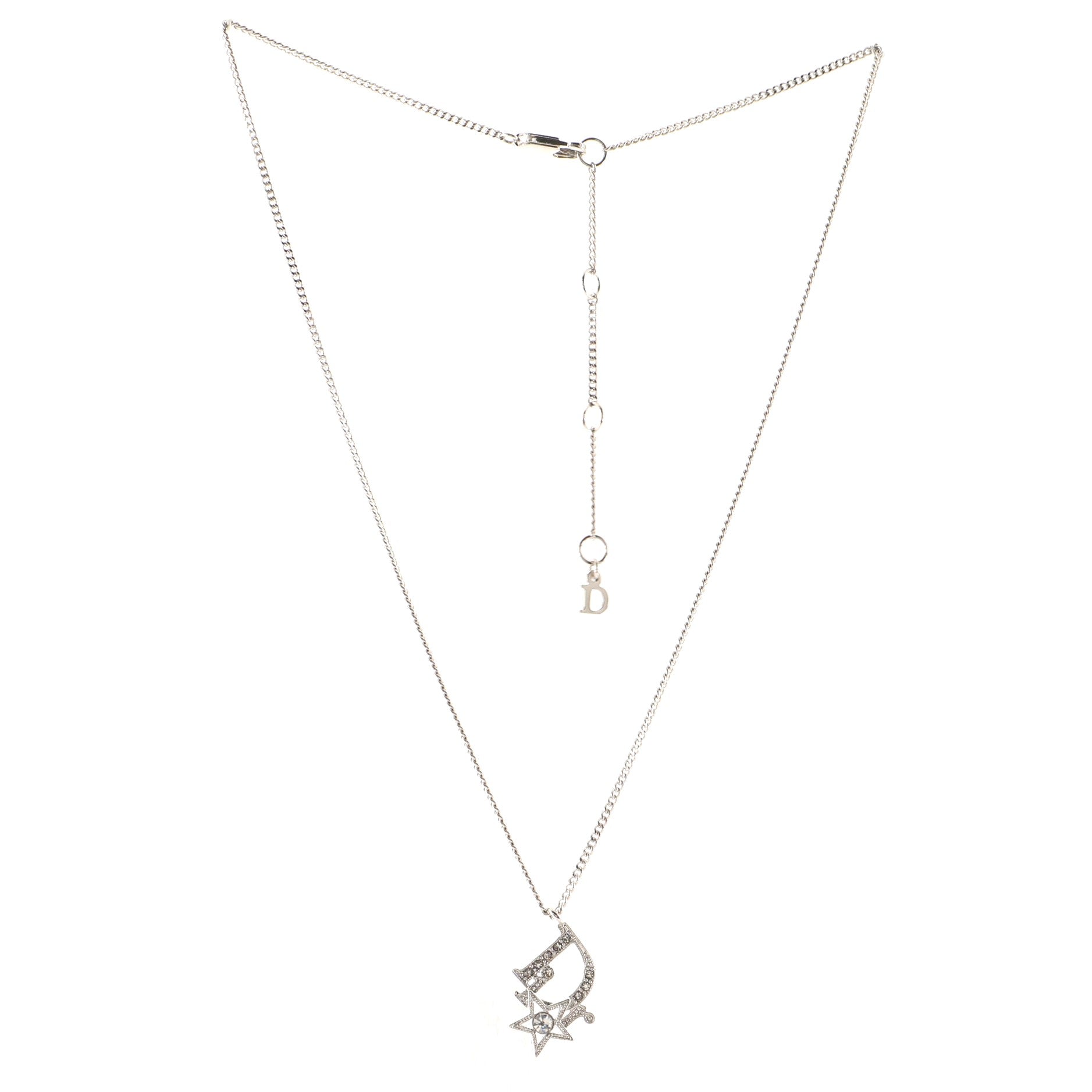 Star Logo Pendant Necklace Metal and Crystals