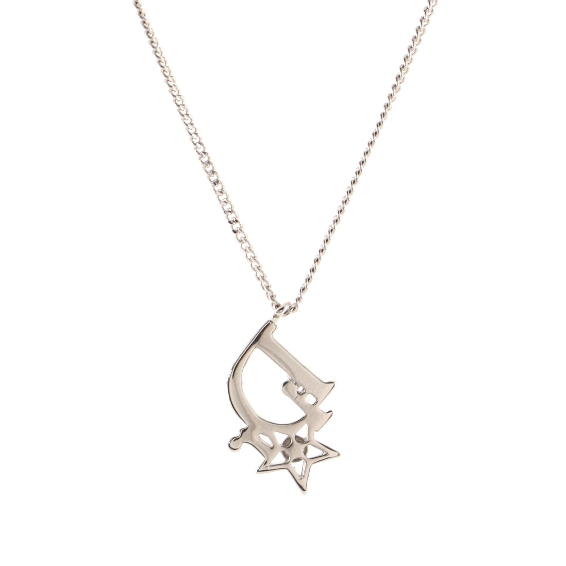 Star Logo Pendant Necklace Metal and Crystals