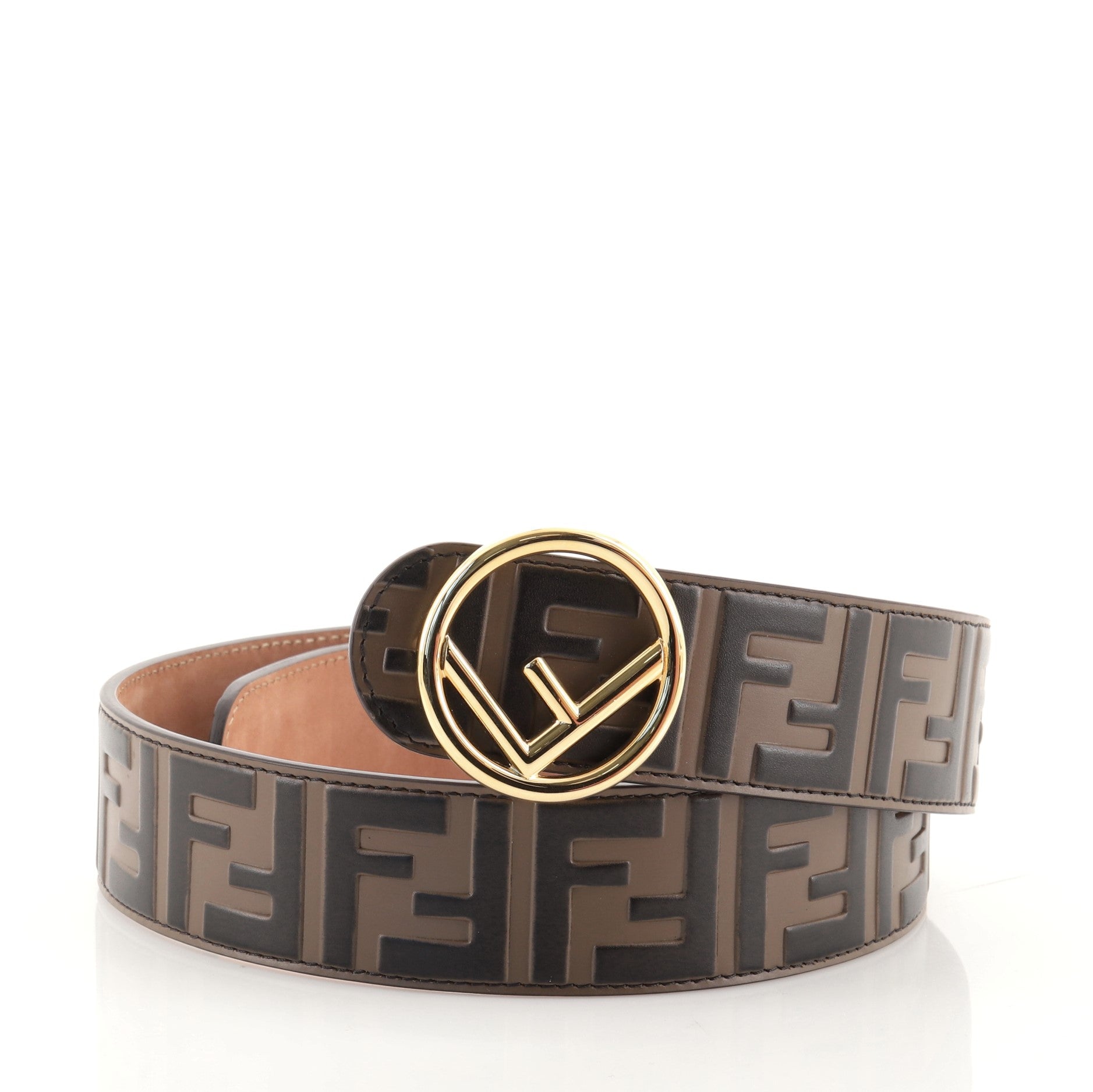 F is Fendi Belt Zucca Embossed Leather Wide 80