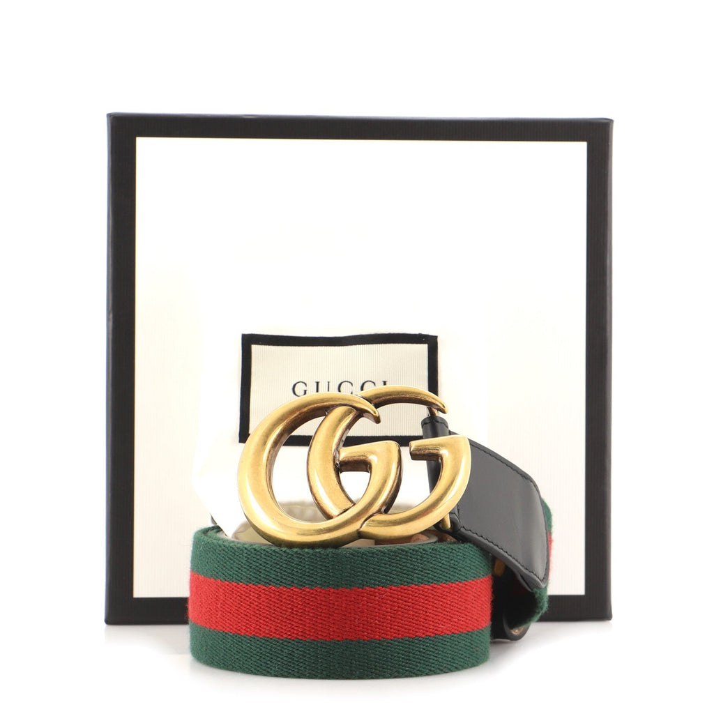 GG Marmont Web Belt Canvas and Leather Wide 85