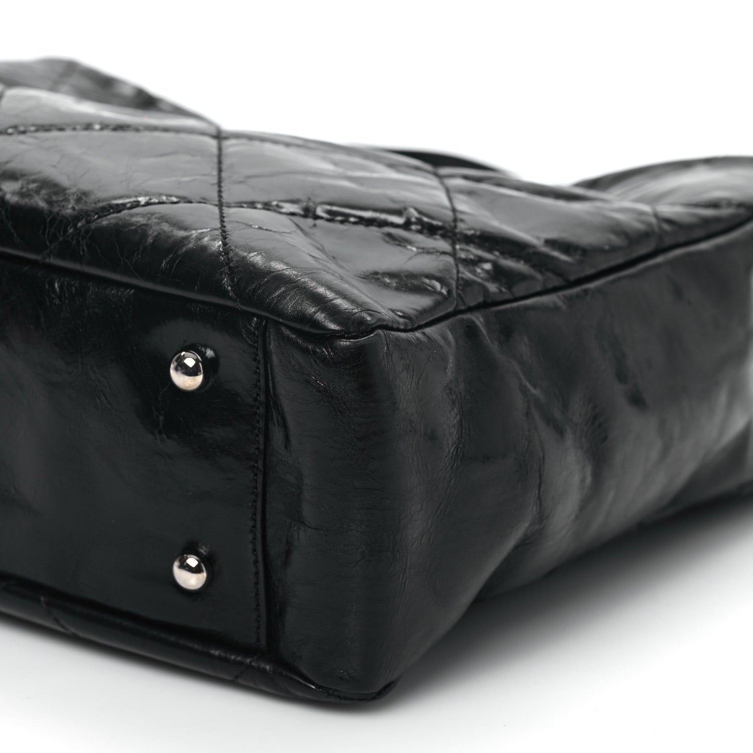 Glazed Calfskin Lambskin Quilted Portobello Tote Black Grey