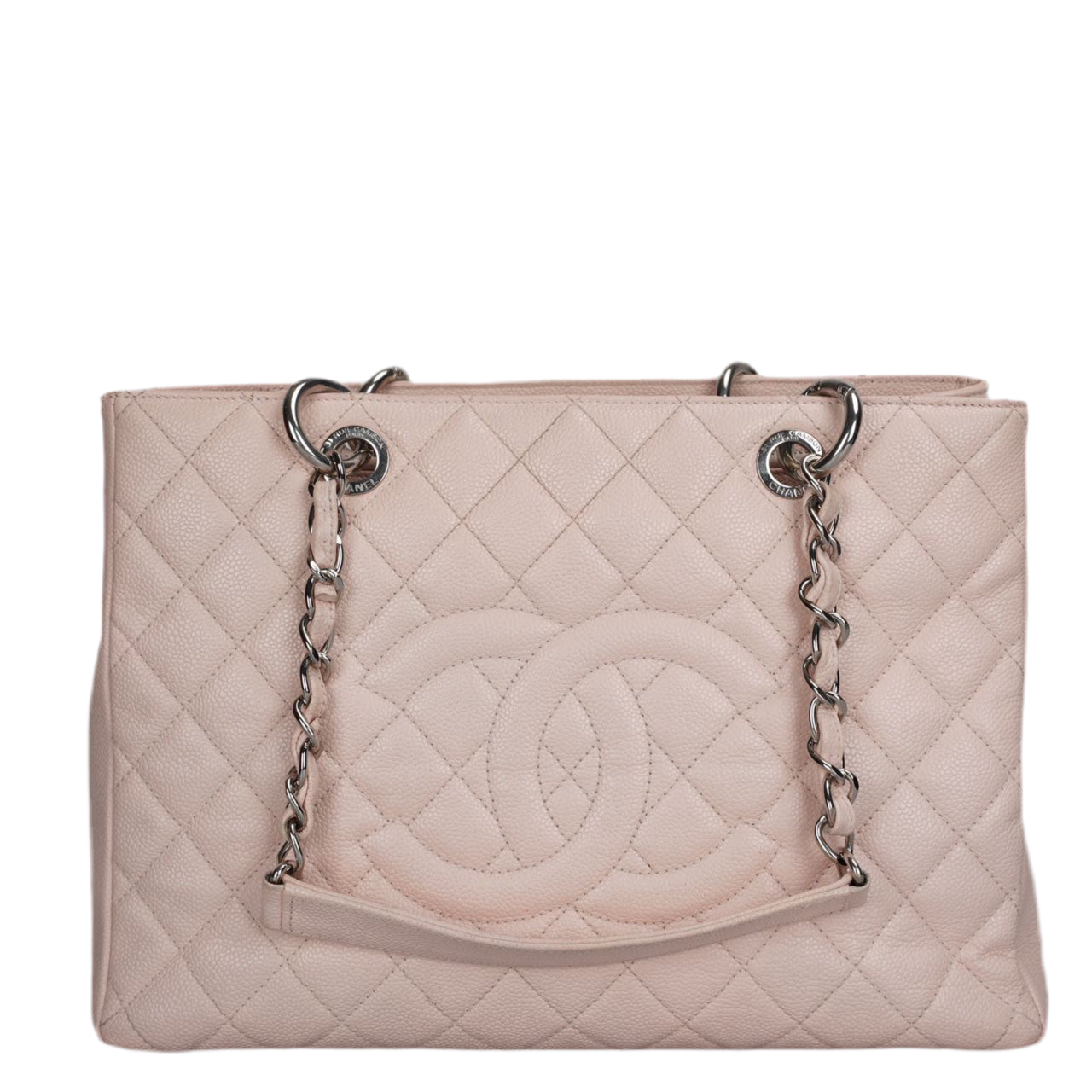 Chanel cherry blossom pink Grand Shopping Tote GST Bag in Caviar Leather with Silver Hardware