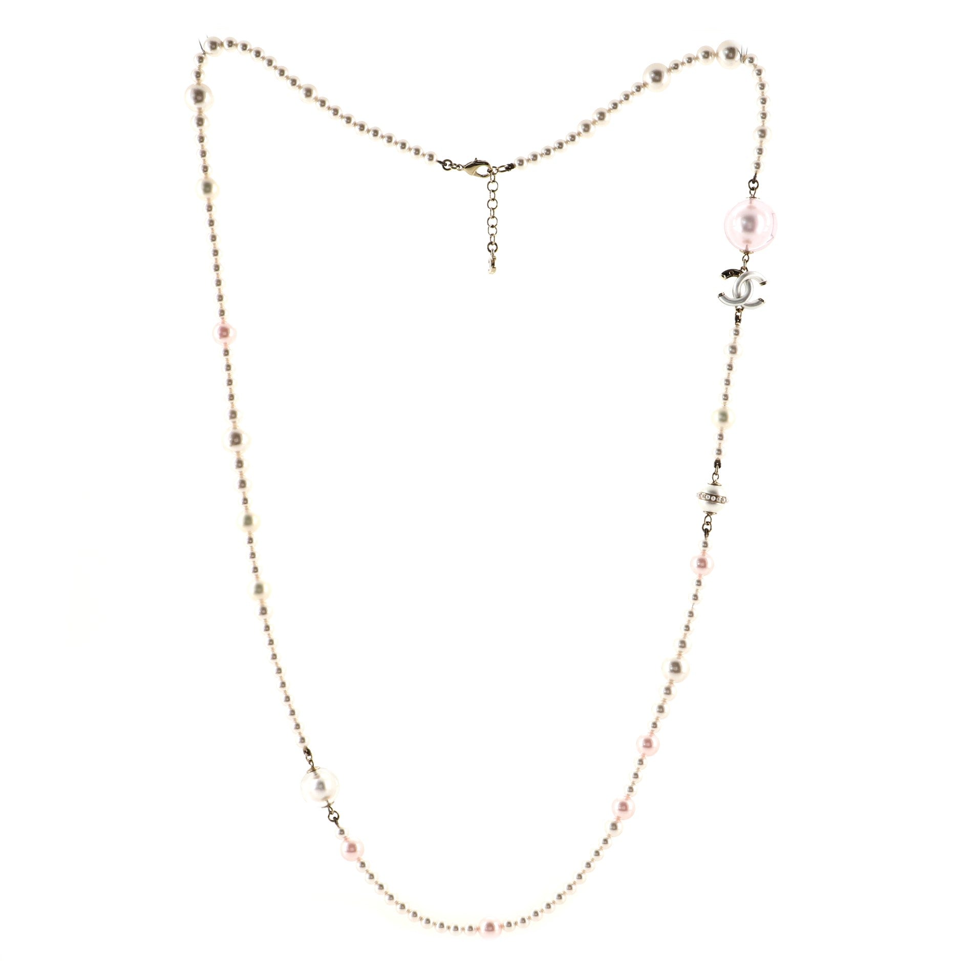 CC Long Necklace Faux Pearls and Metal