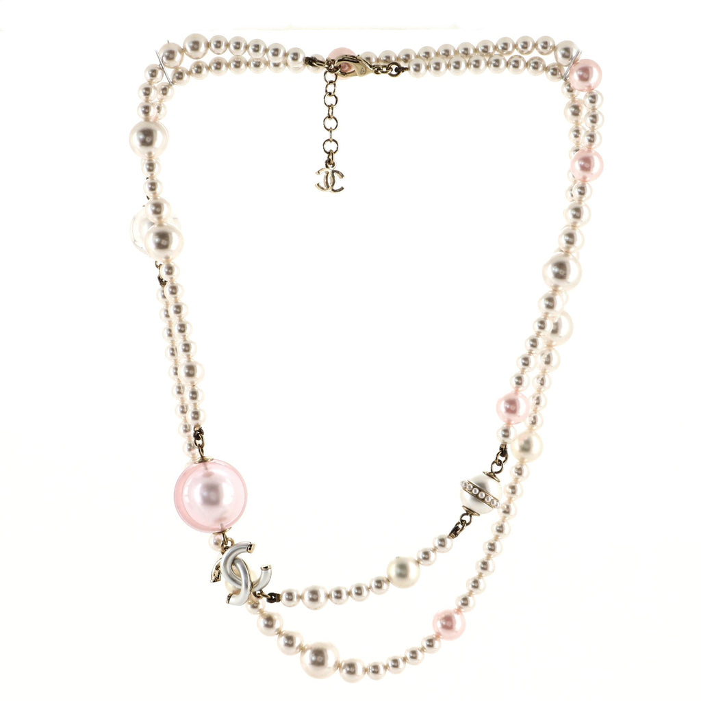 CC Long Necklace Faux Pearls and Metal