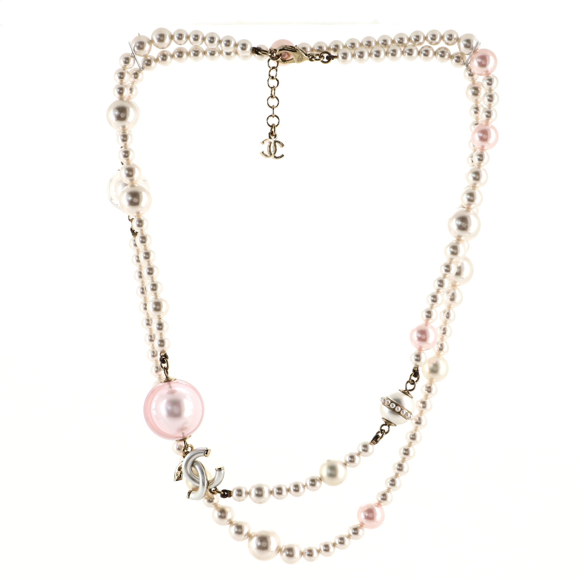CC Long Necklace Faux Pearls and Metal