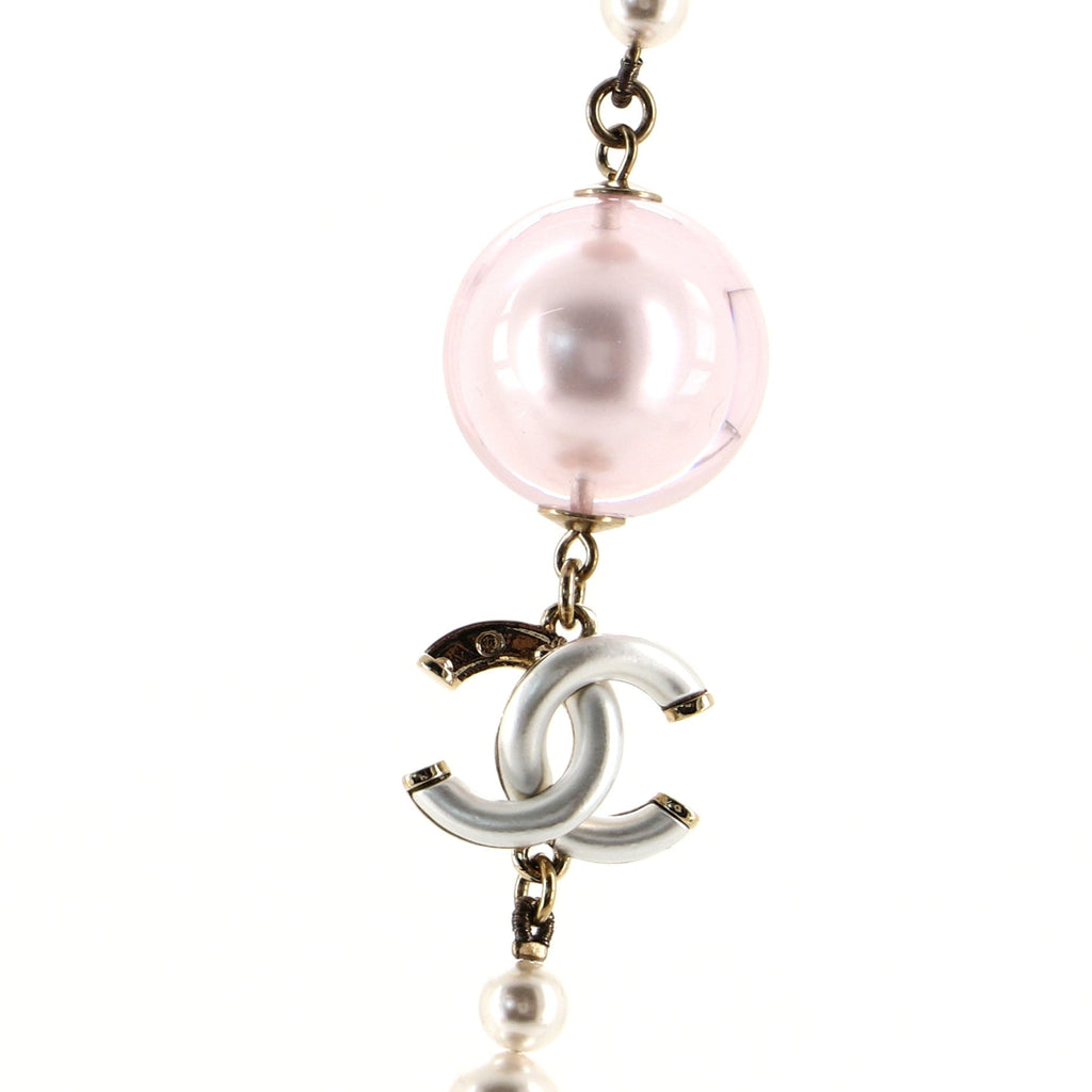 CC Long Necklace Faux Pearls and Metal