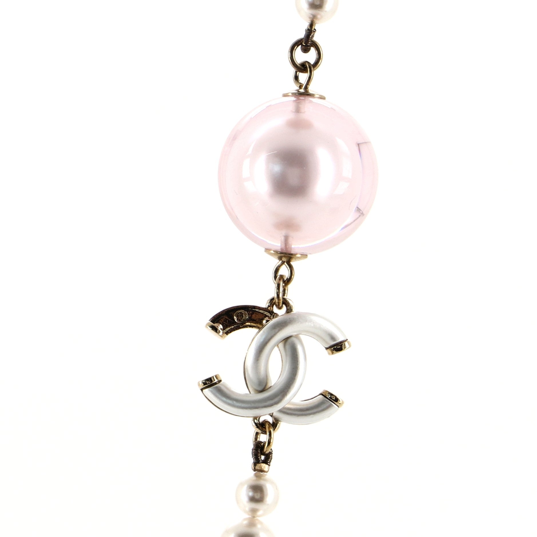 CC Long Necklace Faux Pearls and Metal