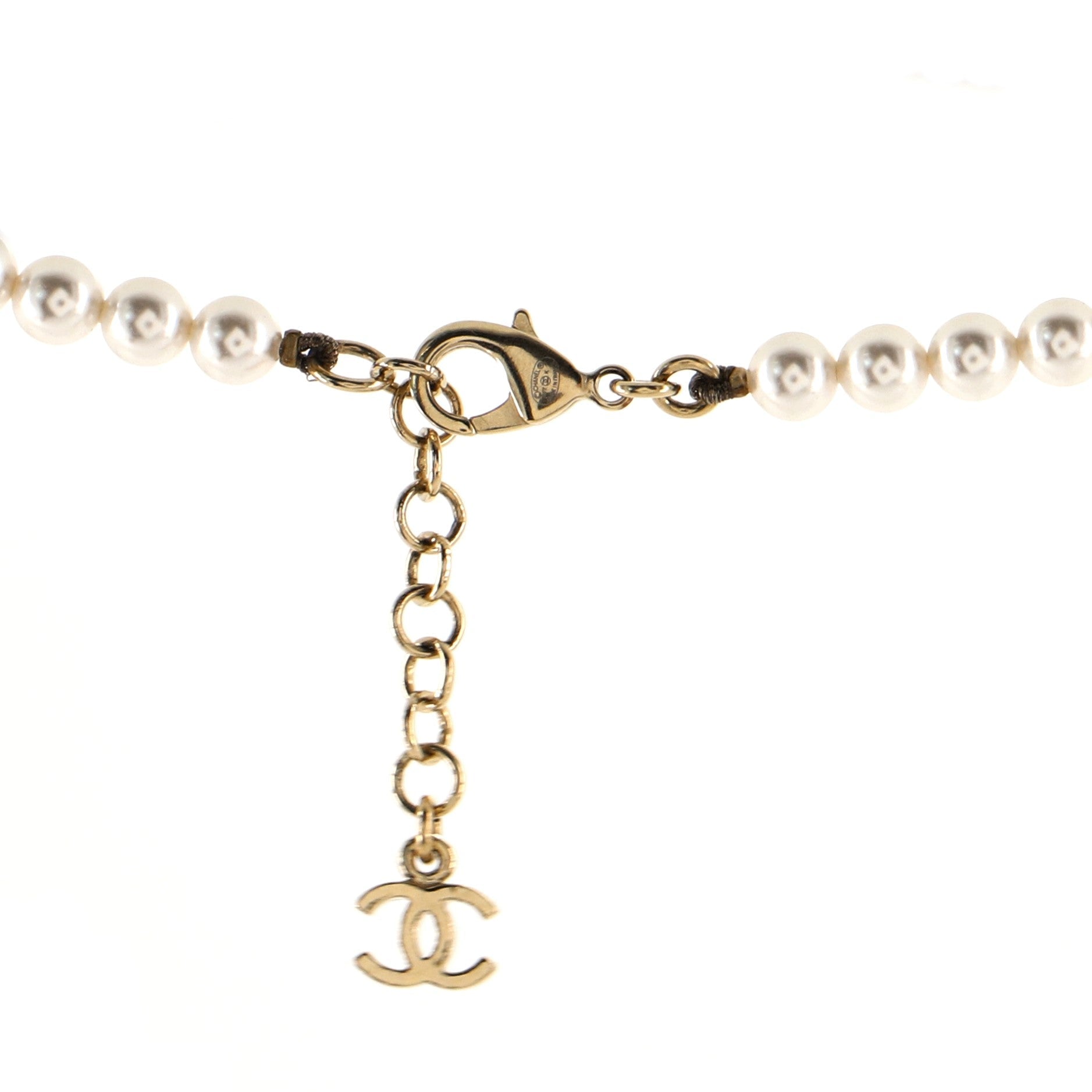 CC Long Necklace Faux Pearls and Metal