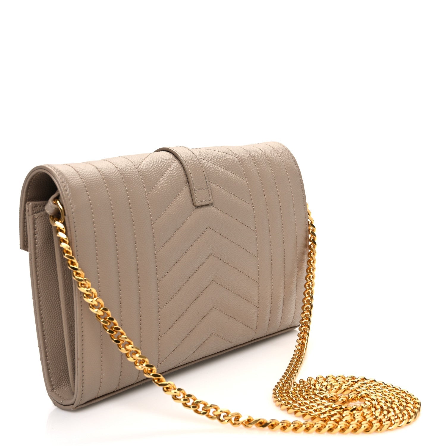 Grain De Poudre Mixed Matelasse Triquilt Monogram Chain Wallet Dark Beige