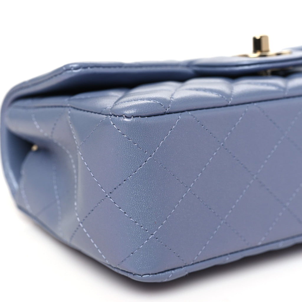 Iridescent Lambskin Quilted Mini Rectangular Flap Light Purple