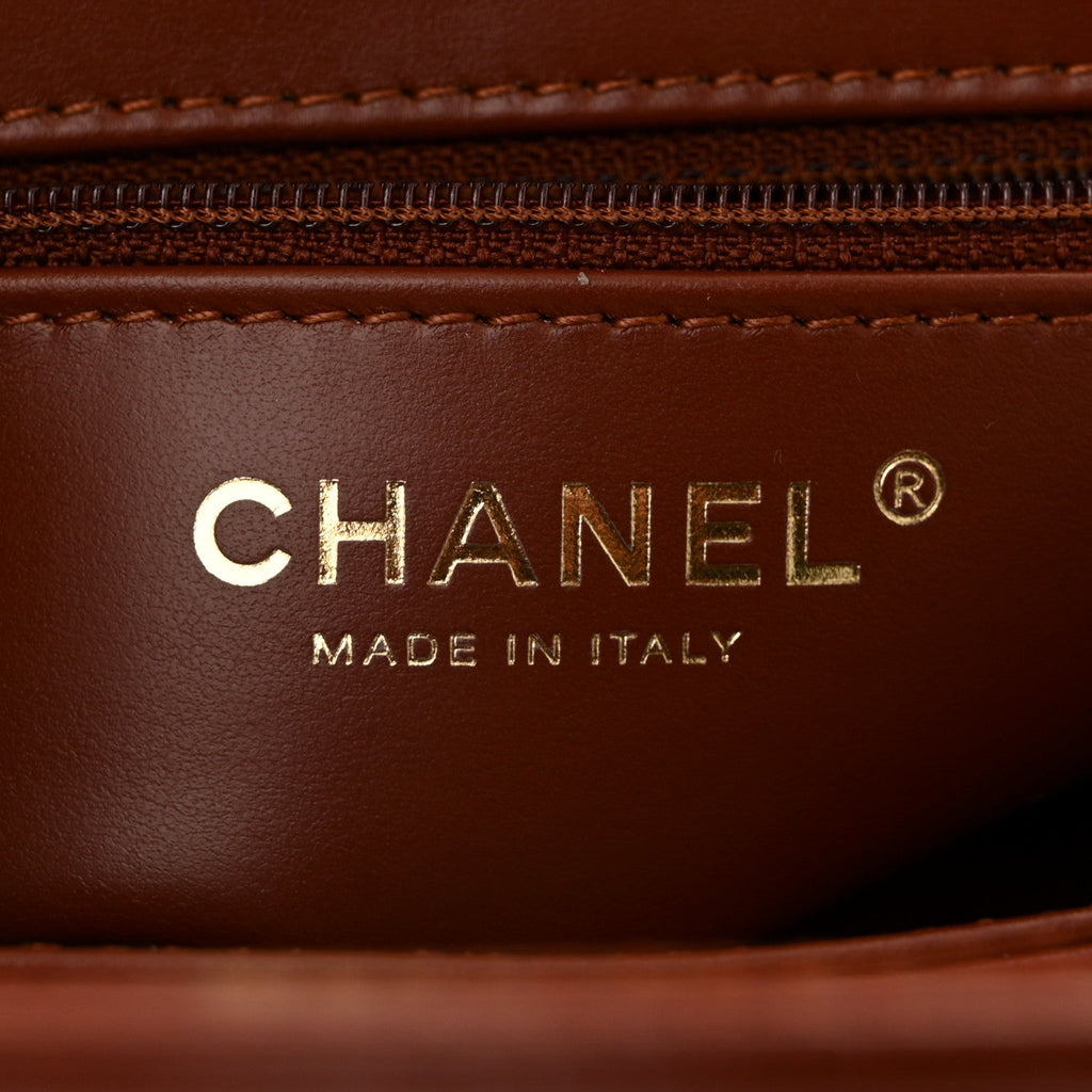Shiny Aged Calfskin Quilted Nano Kelly Shopper Brown