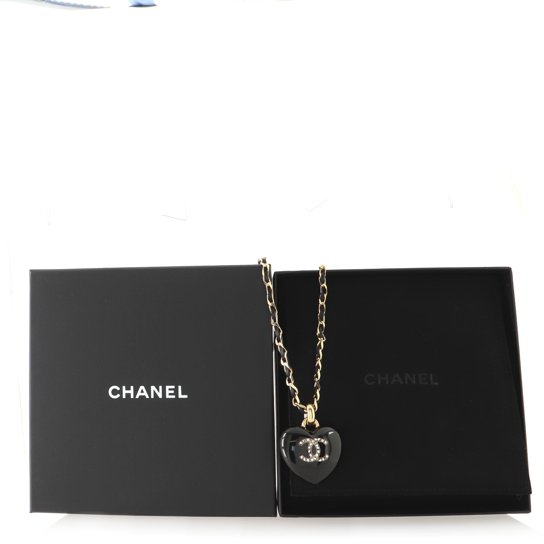 CC Heart Pendant Chain Necklace Metal with Leather, Resin and Crystals