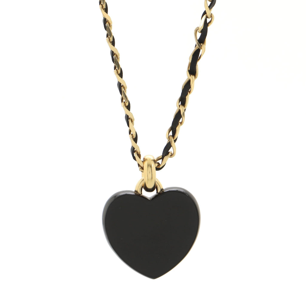 CC Heart Pendant Chain Necklace Metal with Leather, Resin and Crystals