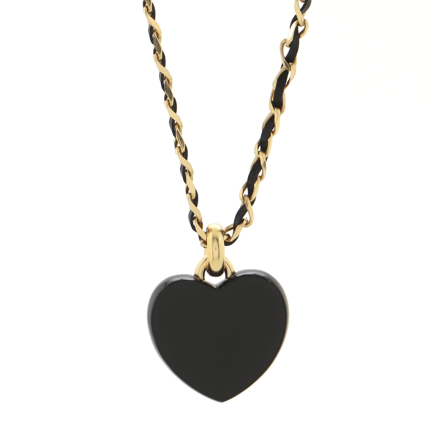 CC Heart Pendant Chain Necklace Metal with Leather, Resin and Crystals