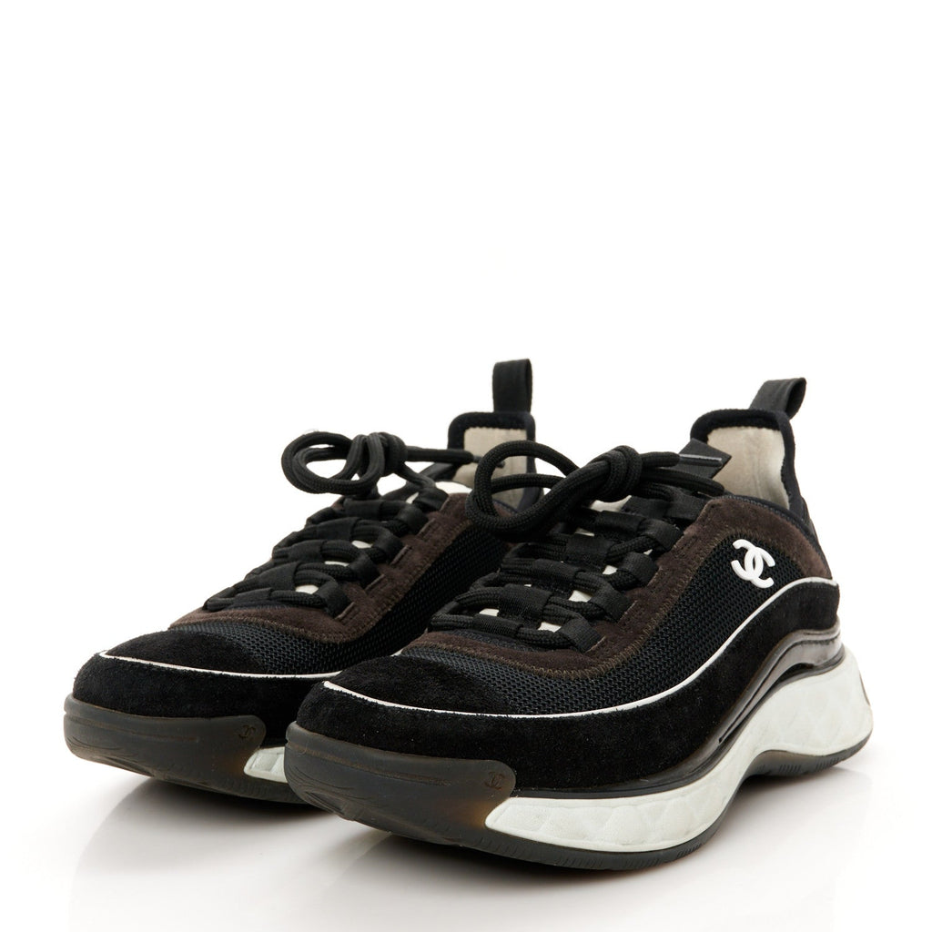 Velvet Calfskin Mixed Fibers CC Sneakers 37 Black