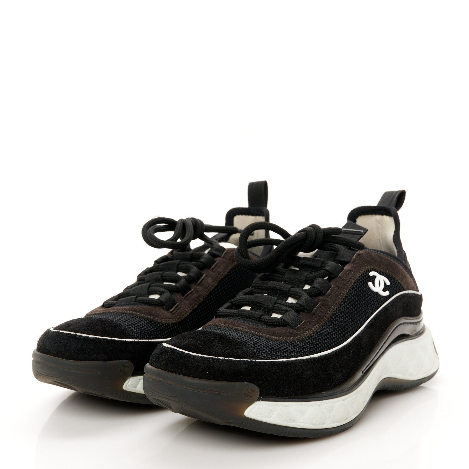 Velvet Calfskin Mixed Fibers CC Sneakers 37 Black