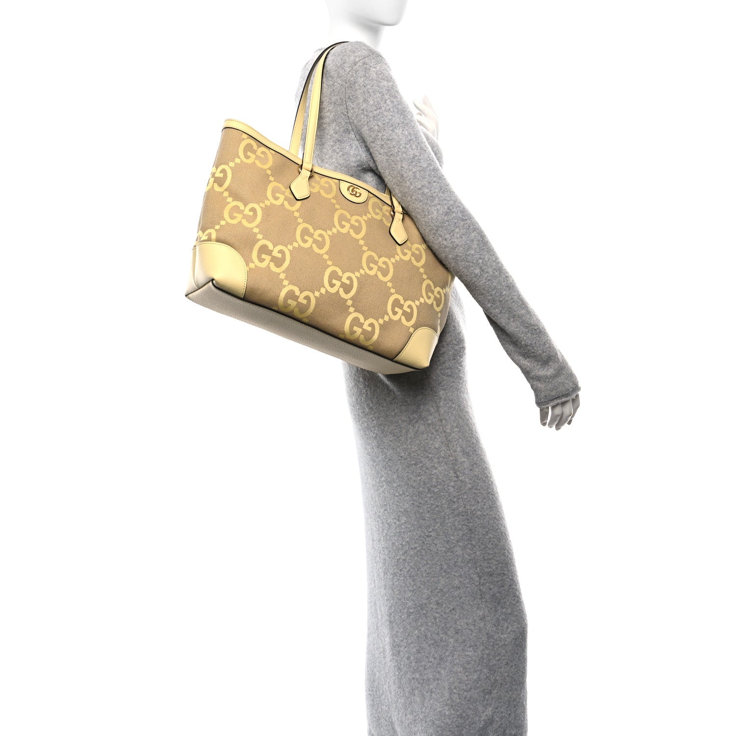 Monogram Jumbo GG Textured Dollar Calfskin Medium Ophidia Shopping Tote Beige Banana