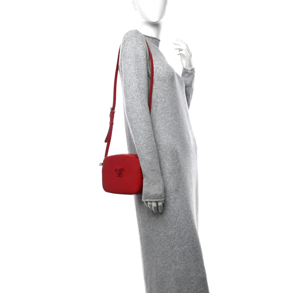 Grained Calfskin Medusa Camera Bag Red