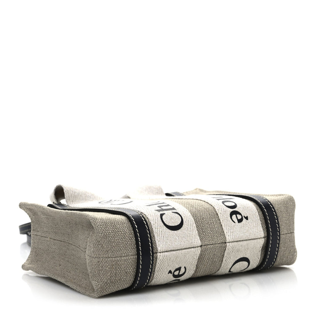 Cotton Calfskin Mini Woody Ribbon Tote White Navy