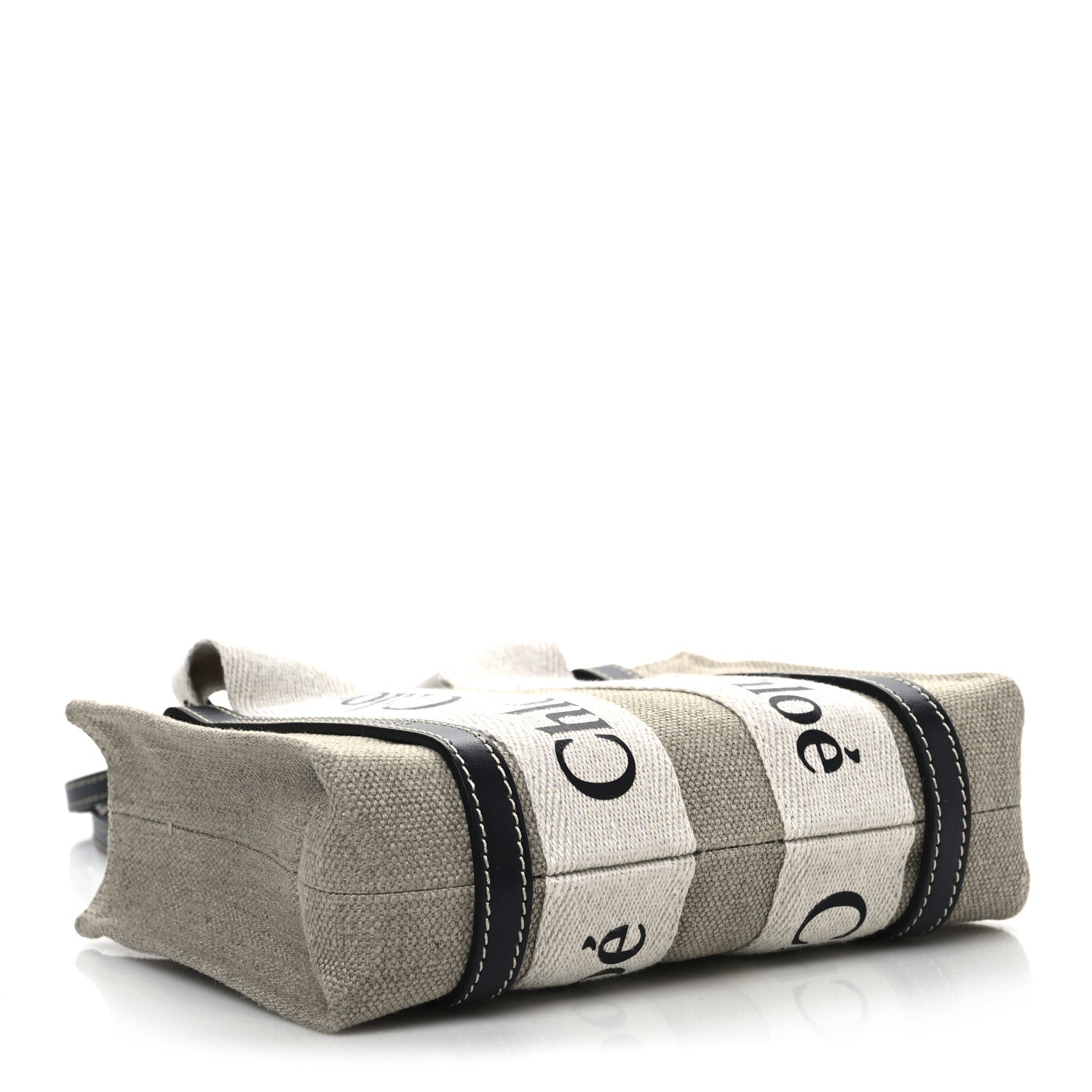Cotton Calfskin Mini Woody Ribbon Tote White Navy