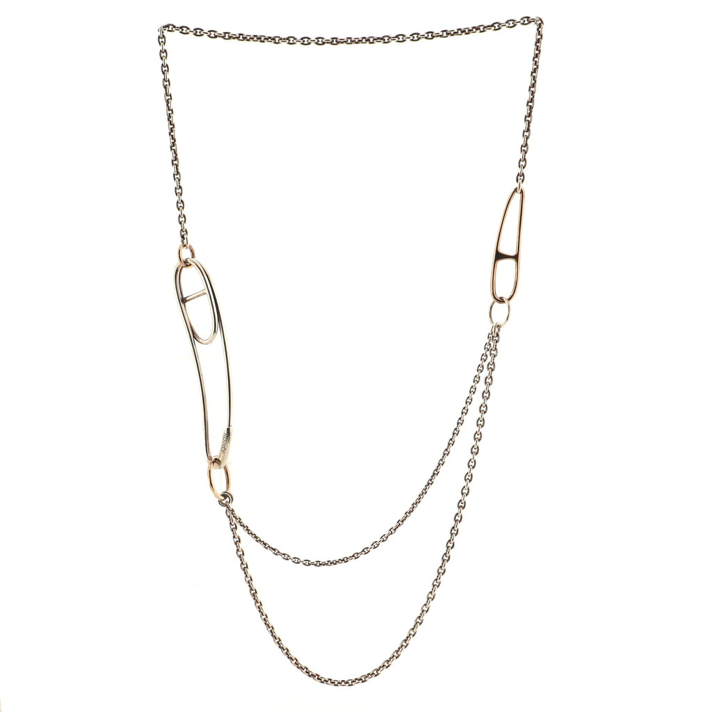 Chaine d'Ancre Punk Long Double Necklace Sterling Silver with 18K Rose Gold