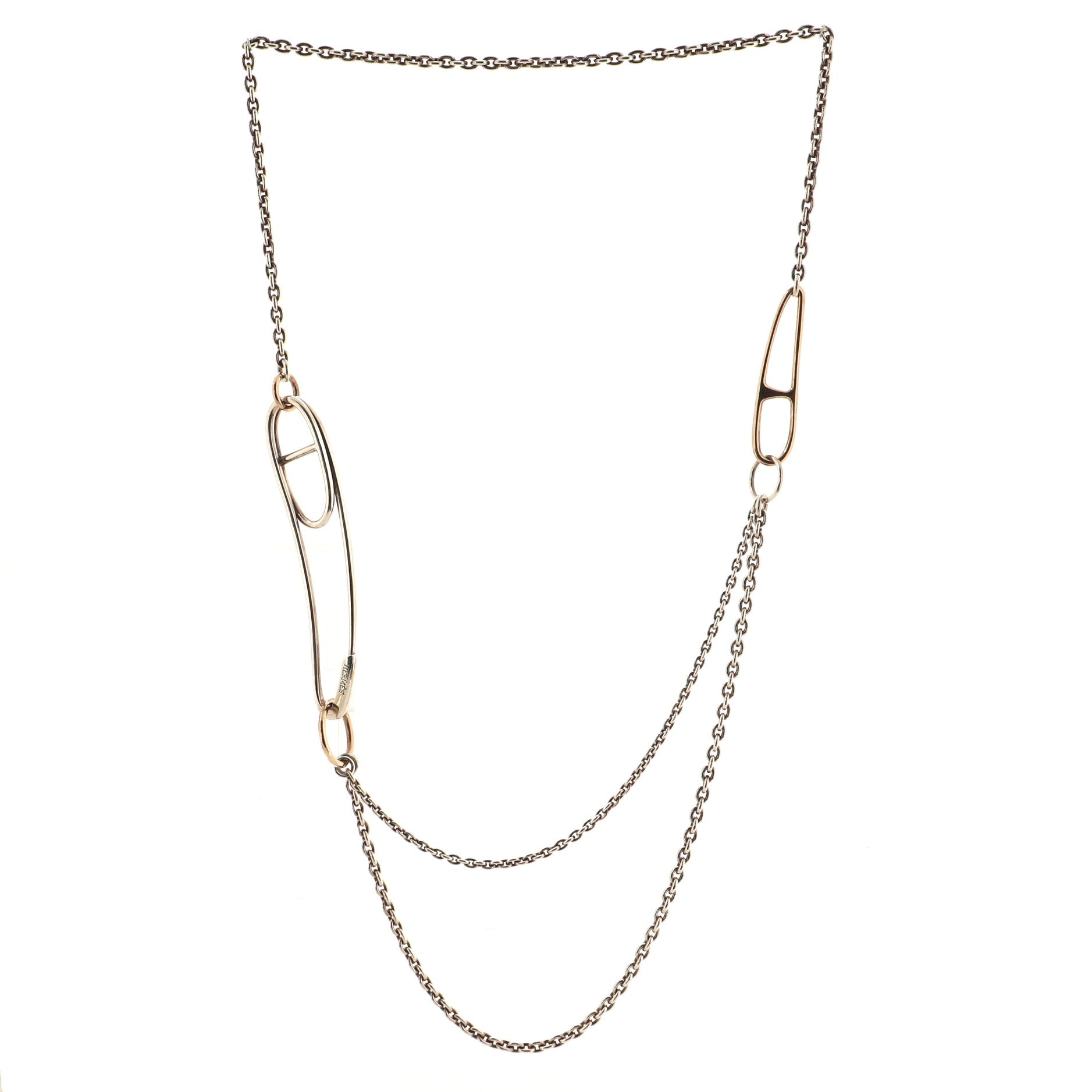 Chaine d'Ancre Punk Long Double Necklace Sterling Silver with 18K Rose Gold