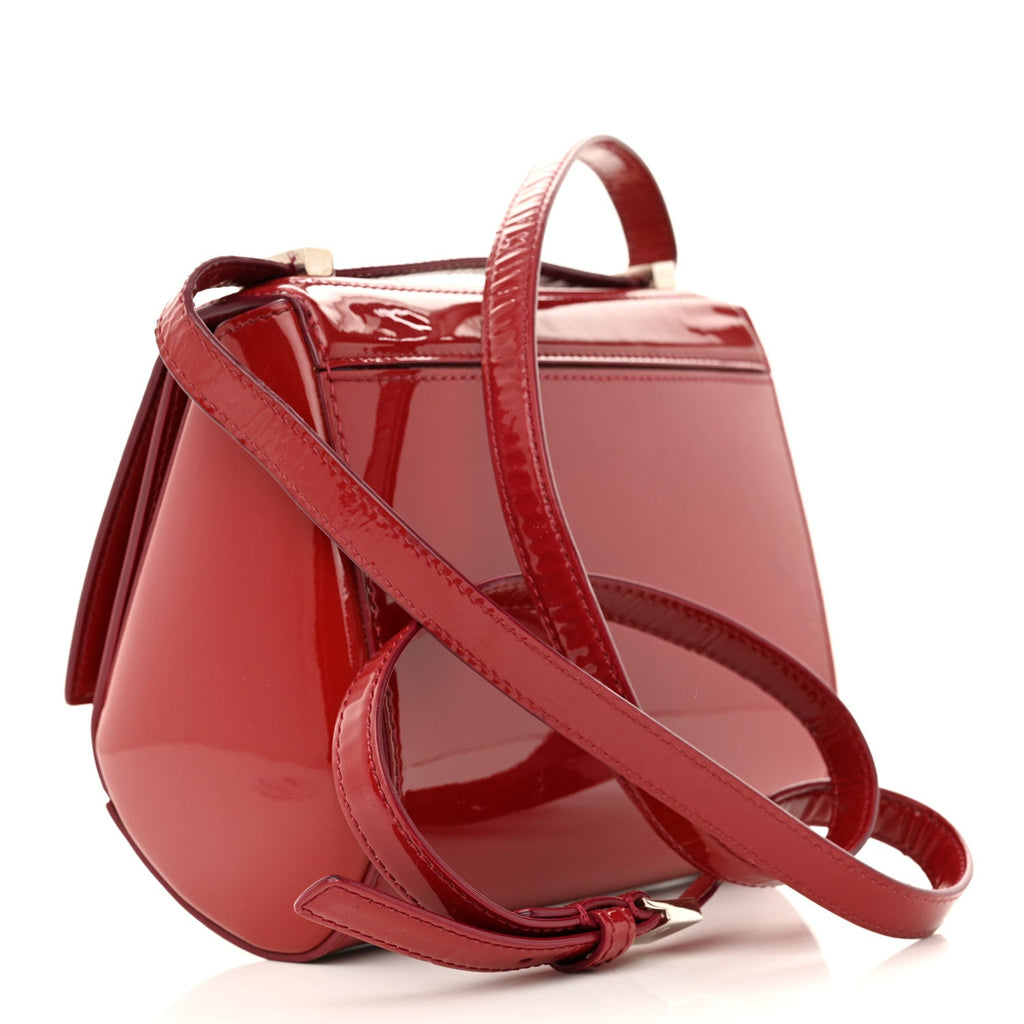 Patent Calfskin Mini Pandora Box Crossbody Bag Red