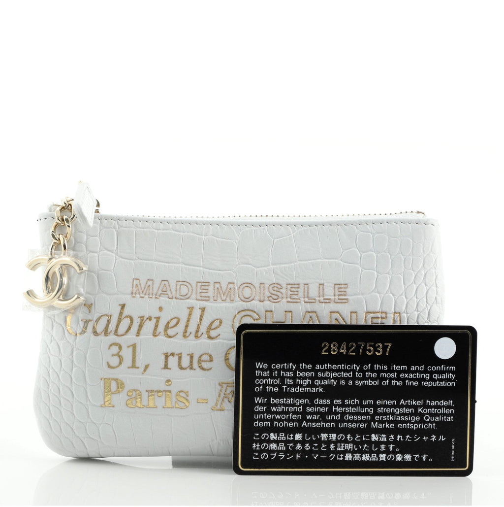 Signature O Case Pouch Printed Crocodile Embossed Leather Mini