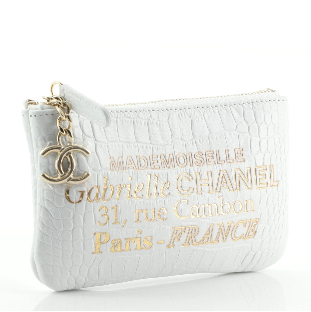 Signature O Case Pouch Printed Crocodile Embossed Leather Mini
