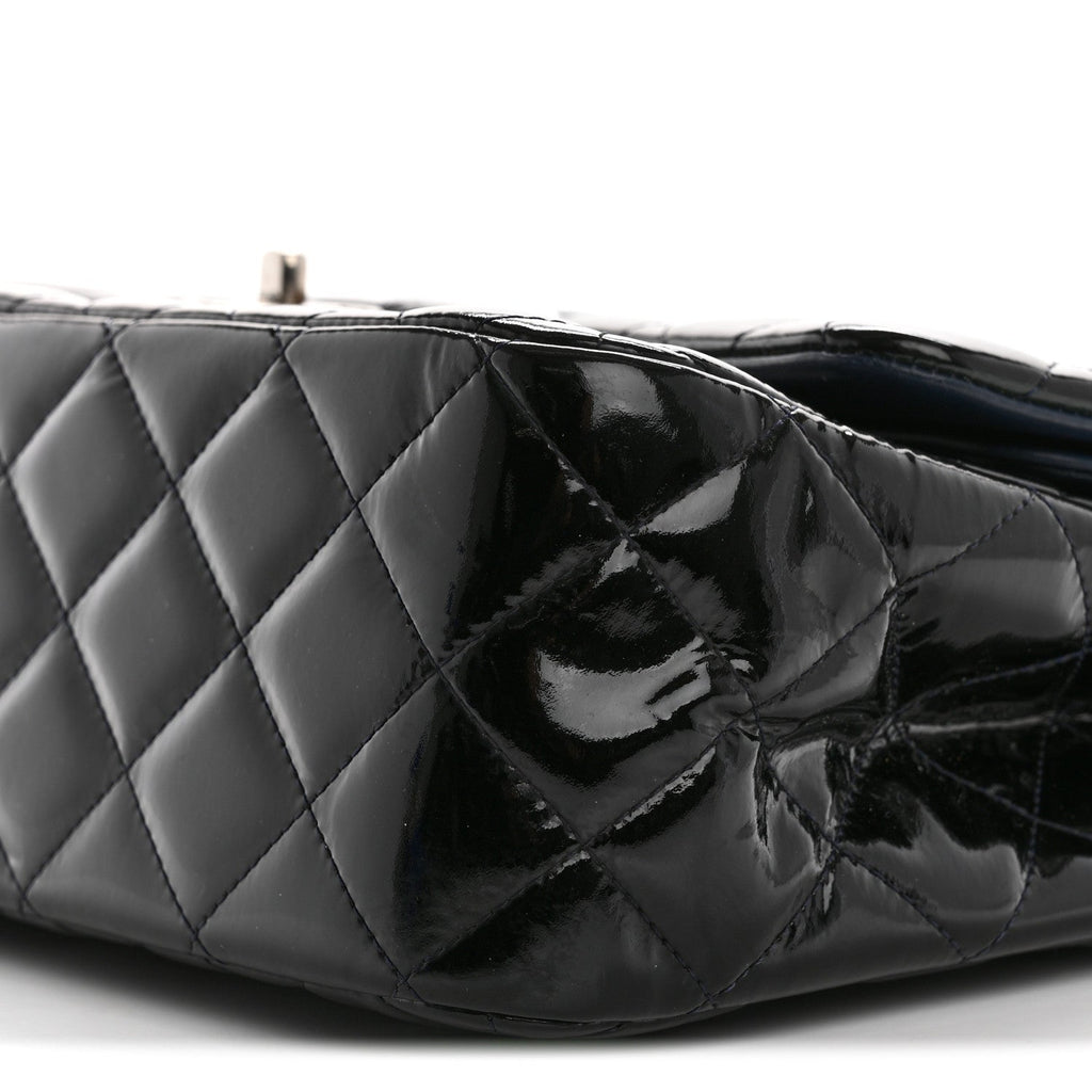 Patent Quilted Jumbo Double Flap Navy Blue