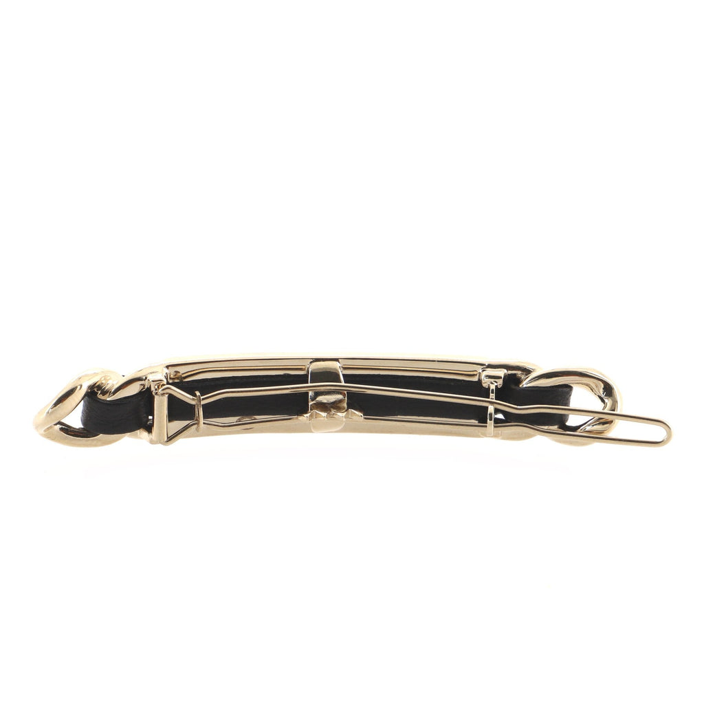 Logo Hair Barrette Metal with Leather and Crystals XS