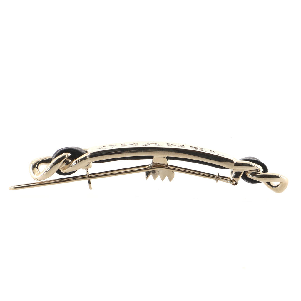 Logo Hair Barrette Metal with Leather and Crystals XS