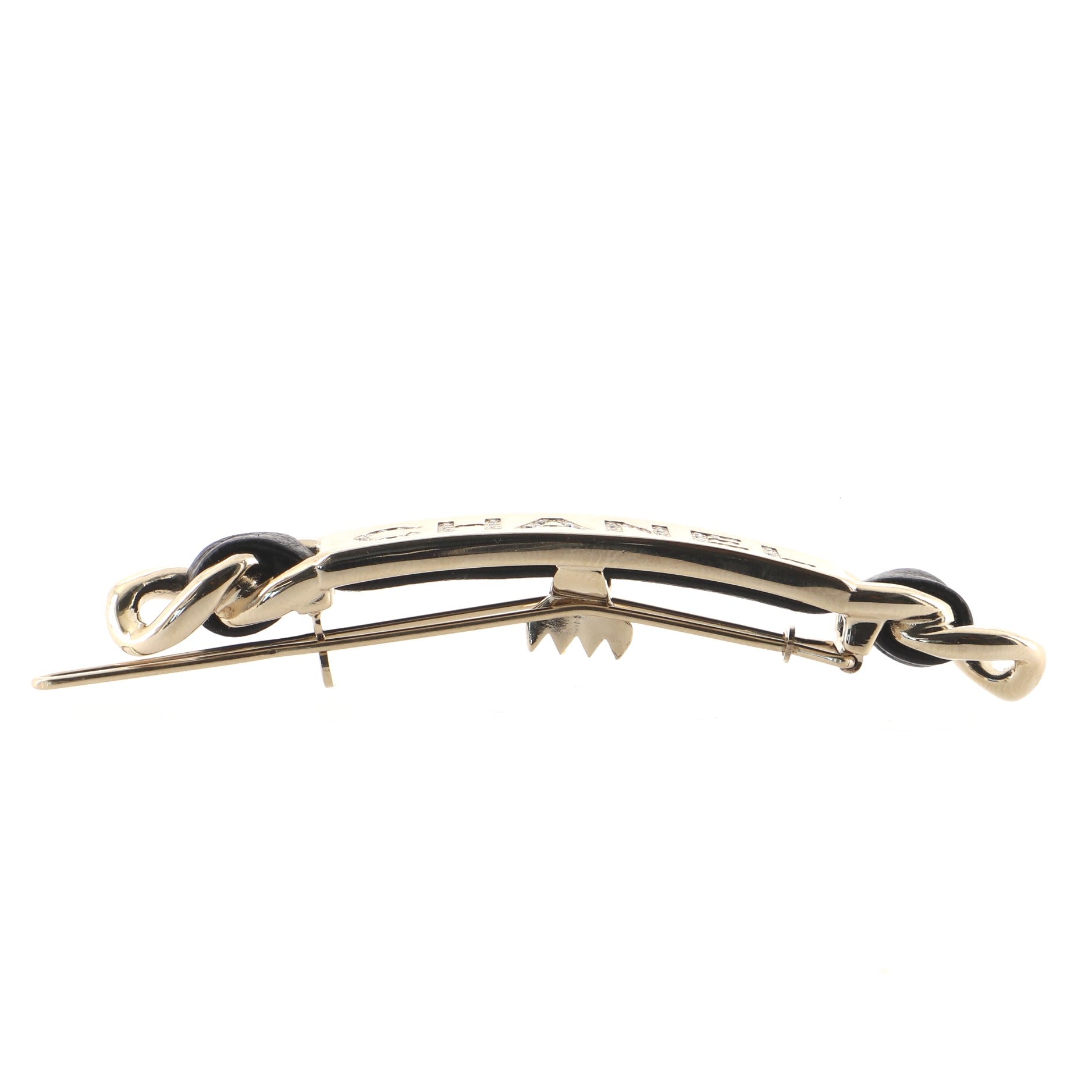 Logo Hair Barrette Metal with Leather and Crystals XS