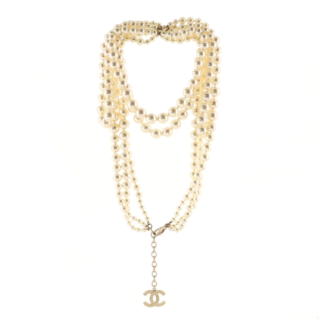 CC Multi Strand Graduated Lavalier Necklace Faux Pearls