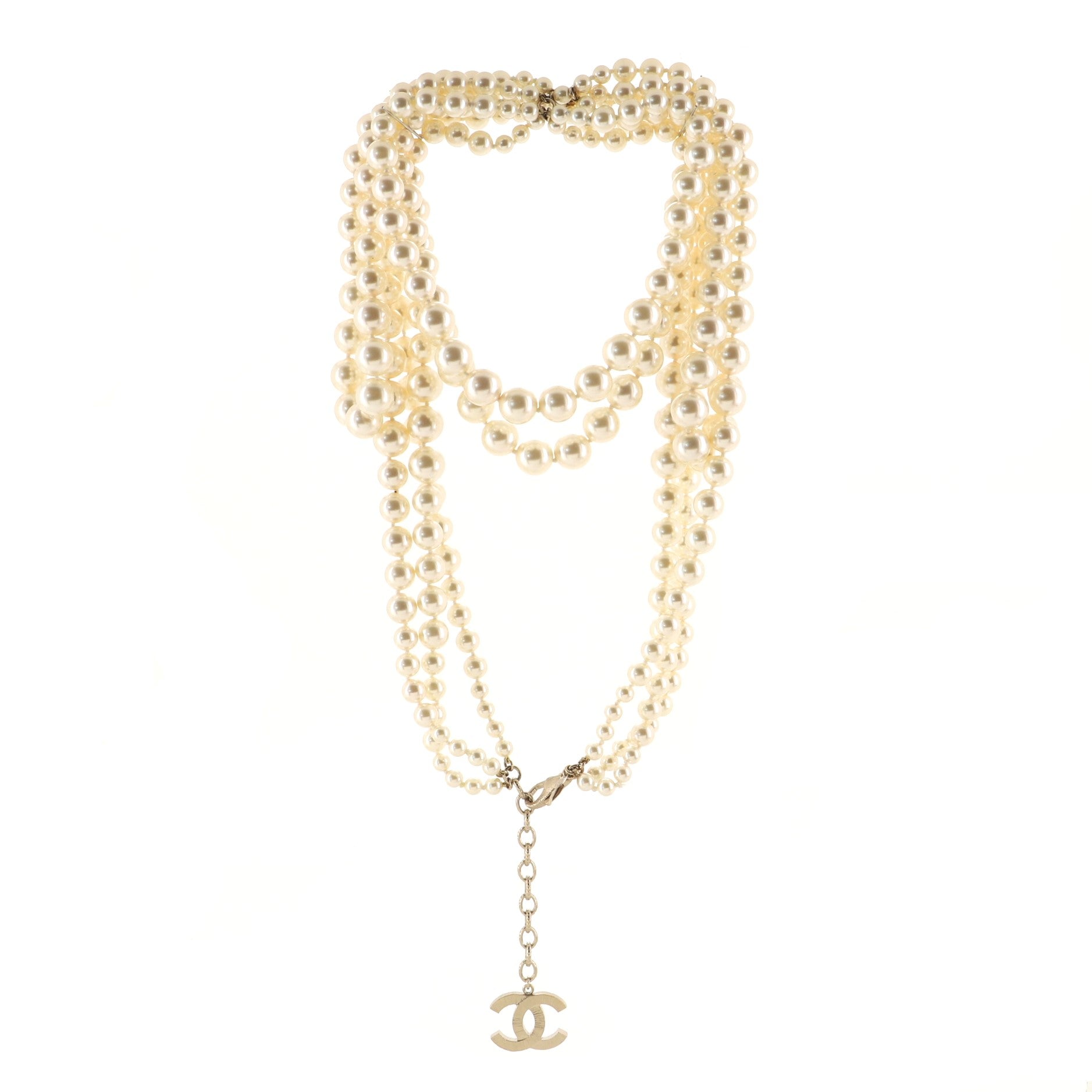 CC Multi Strand Graduated Lavalier Necklace Faux Pearls