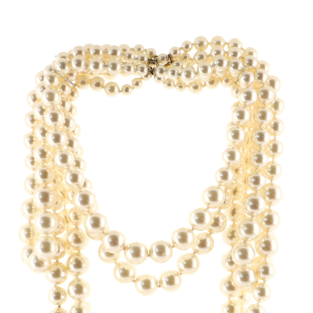 CC Multi Strand Graduated Lavalier Necklace Faux Pearls
