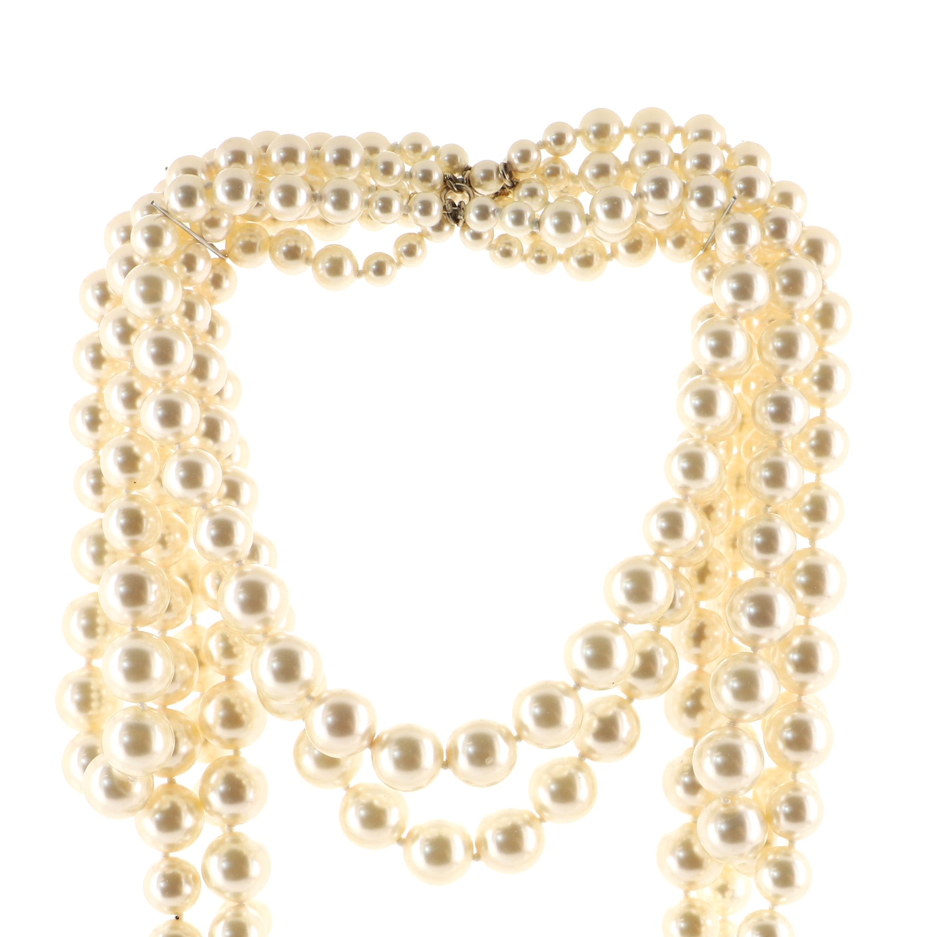 CC Multi Strand Graduated Lavalier Necklace Faux Pearls