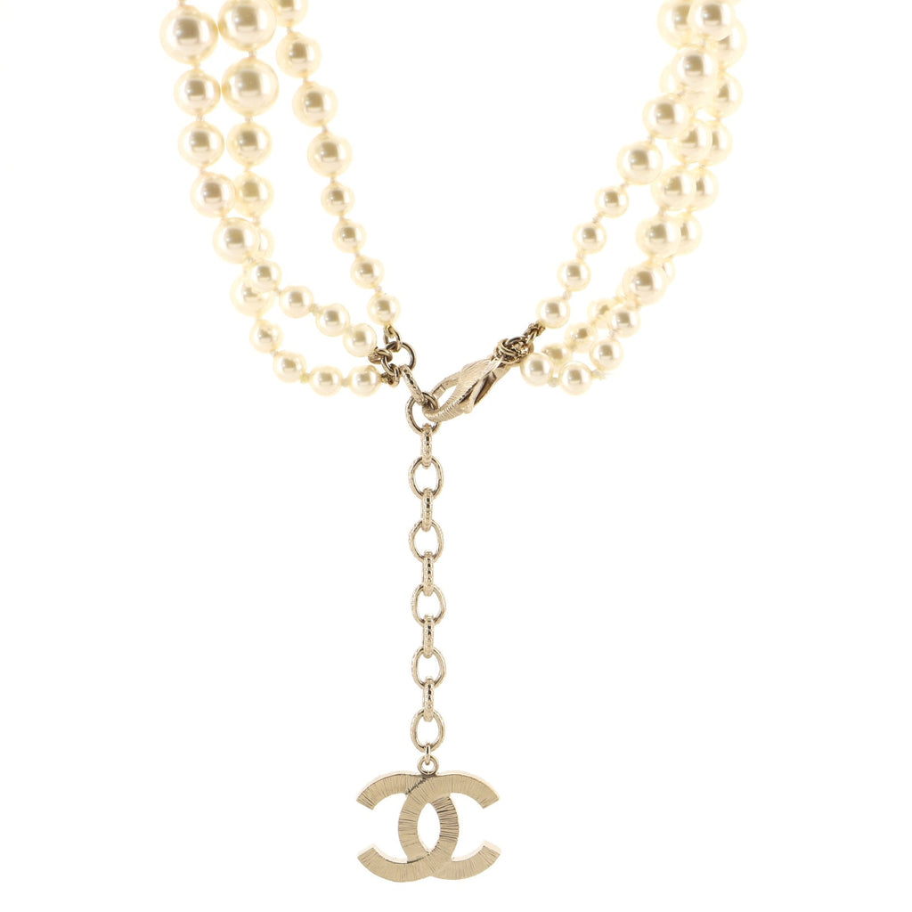 CC Multi Strand Graduated Lavalier Necklace Faux Pearls